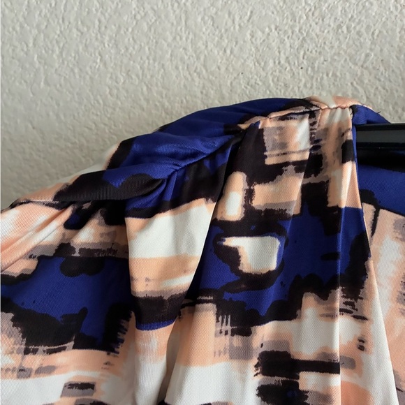 Parker Blouson Catalina Dress Stretch Drape Faux Wrap Watercolor Dolman Sleeve S - Picture 10 of 16